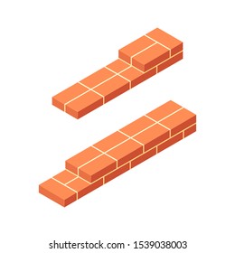 Brick wall isometric concept. Masonry items in flat style. Vector illustration on a white background.