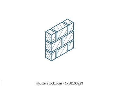 brick wall isometric icon. 3d vector illustration. Isolated line art technical drawing. Editable stroke