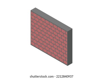 Brick wall in isometric view. Simple flat illustration