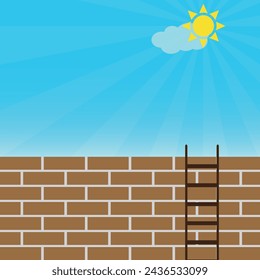 Brick wall with ladder, freedom concept