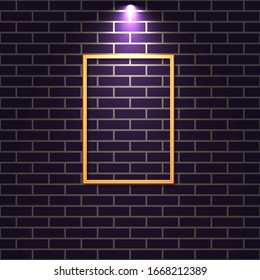 Brick wall with lighted wooden frame , vector illustration.