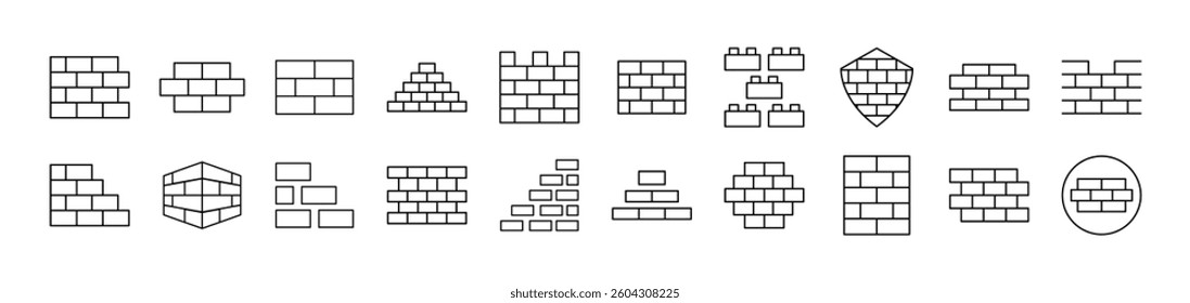 Brick Wall Line Icon Collection. Editable Stroke. Perfect for Infographics, Articles, Books, Flyers, Banners