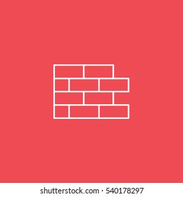 Brick Wall Line Icon On Red Background