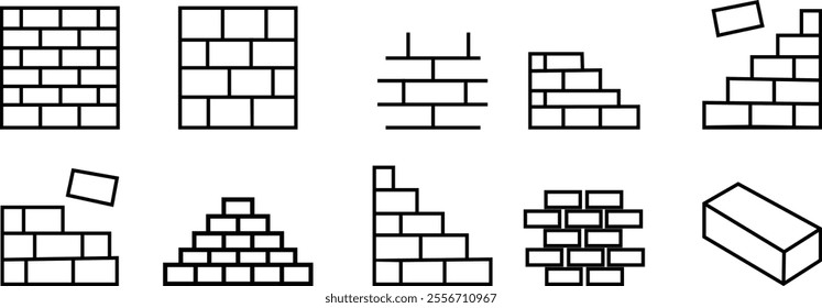 Brick Wall Line Icon set, bricks pattern. seamless brick wall. Brick texture running bond line drawing. urban setting texture photography natural environment close-up view architectural concepts