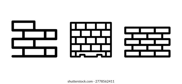 Brick wall line icon set. Construction building masonry barrier vector illustration.