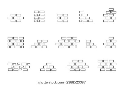 Brick wall line icons set, editable stroke isolated on white, linear vector outline illustration, symbol logo design style