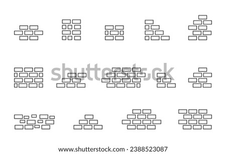 Brick wall line icons set, editable stroke isolated on white, linear vector outline illustration, symbol logo design style