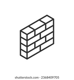 Brick wall, linear icon, isometric linear icon. Line with editable stroke