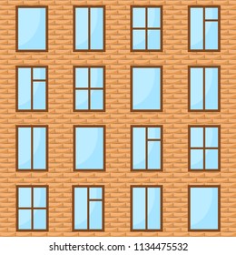 brick wall with many windows as background, stock vector illustration