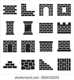Brick wall and masonry elements set with wall section stone construction site built structure construction architecture brickwork structure building background exterior material