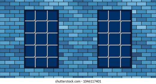 Brick wall and metal grating windows