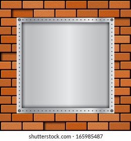 Brick wall with metallic place for text. EPS10 vector