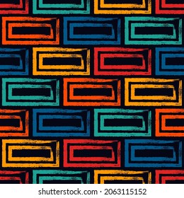 Brick wall motif handdrawn classic geometric print. Paint brush strokes seamless pattern. Freehand grunge design background. Modern urban ornament. Artistic hand drawn abstract vector wallpaper