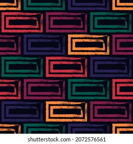Brick wall motif handdrawn classic geometric print. Paint brush strokes seamless pattern. Freehand grunge design background. Modern urban ornament. Artistic hand drawn abstract vector wallpaper