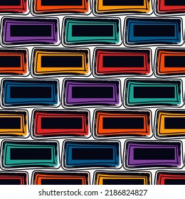 Brick wall motif handdrawn classic geometric print. Paint brush strokes seamless pattern. Freehand grunge design background. Modern urban ornament. Artistic hand drawn abstract vector wallpaper