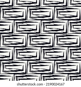 Brick wall motif handdrawn classic geometric print. Paint brush strokes seamless pattern. Freehand grunge design background. Modern urban ornament. Artistic hand drawn abstract vector wallpaper