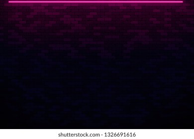 Brick wall in neon light. Vector illustration.