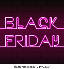 A brick wall with a neon sign "Black Friday". Neon electric letters. Vector illustration.