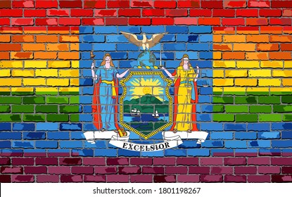Brick Wall New York and Pride flags - Illustration,
Rainbow flag on brick textured background