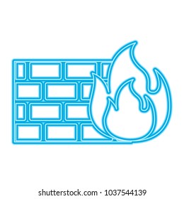 brick wall on fire flame burning vector illustration blue neon line image