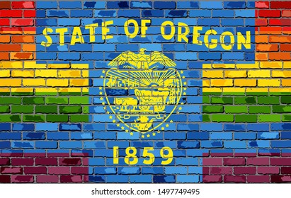 Brick Wall Oregon and Gay flags - Illustration