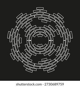 Brick wall ornament. Stone circle Vector. Abstract structure motif. Solid black background surface. EPS 10.