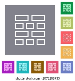 Iconos planos de contorno de pared de ladrillo sobre fondo cuadrado de color sencillo