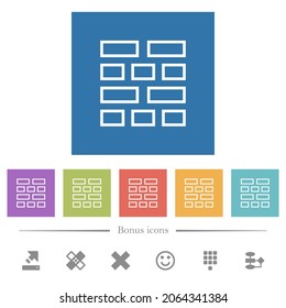 Brick wall outline flat white icons in square backgrounds. 6 bonus icons included.