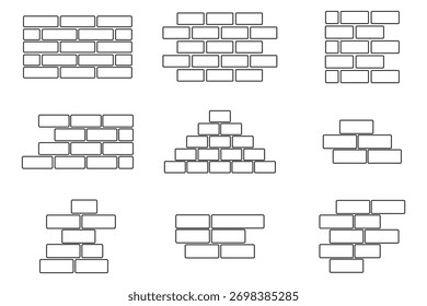 Brick wall outline icon set. Line art vector collection for construction, building, and architecture design. Simple masonry symbol with editable stroke for infographics or backgrounds.