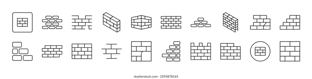 Brick Wall Pack of Thin Icons. Editable Stroke. Suitable for Web Sites, Books, Cards, Apps 