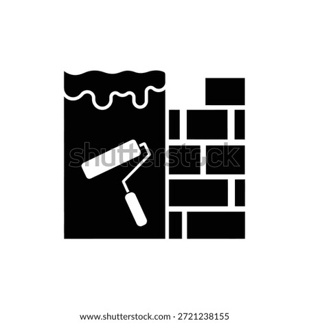 Brick Wall and Paint Roller Black and White Home Renovation Icon