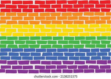 Brick wall painted in LGBT flag colors - red, blue, yellow, green. Seamless vector pattern. 
