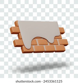 Brick wall with partially applied plaster. Vector building element in realistic style