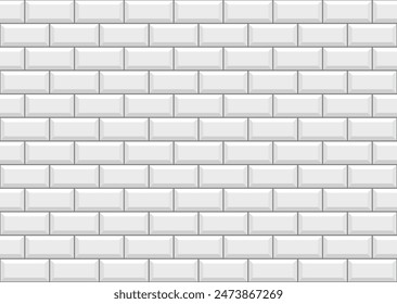 Brick wall pattern. Ceramic seamless metro background. White kitchen backsplash grid. Apron faience print. Cement texture. Old rectangle brickwall. Vintage stone surface. Vector illustration