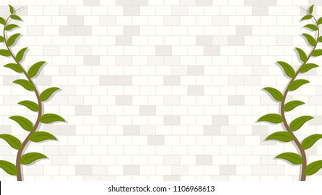 Brick wall pattern vector. 
Vines on the wall. free space for text. wallpaper. background. 