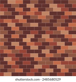 Brick wall pattern-Offset 1-2 seamless with random brick color tones. Vector Pattern.