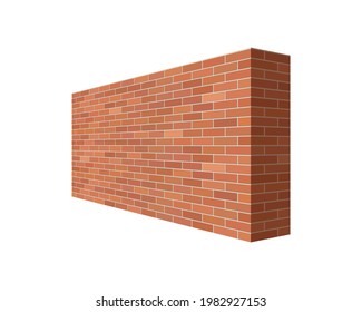 Brick wall in perspective. Brick wall 3D vector  illustration isolated on white background