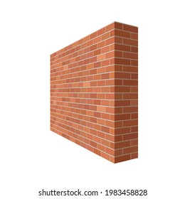 Brick wall in the perspective. Brick wall 3D vector  illustration isolated on white background