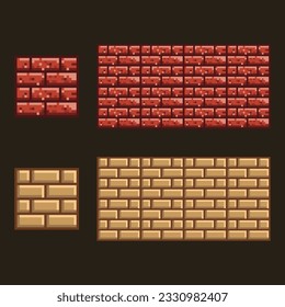 Brick wall pixel art, 8bit Texture brick stone wall, game bricks pixelated for game design