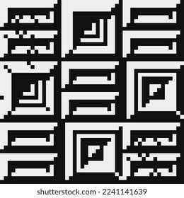 Brick wall pixel art vector monochrome illustration. Abstract seamless fashion trend pattern fabric textures, black and white pattern. Design for web and mobile app.