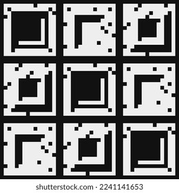 Brick wall pixel art vector monochrome illustration. Abstract seamless fashion trend pattern fabric textures, black and white pattern. Design for web and mobile app.