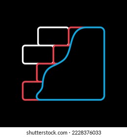 Brick wall with plaster or plastering on dark background icon. Construction, repair and finishing works, vector design and illustration