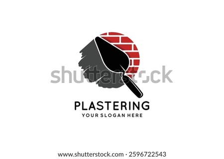 Brick wall plastering logo design with trowel silhouette symbol