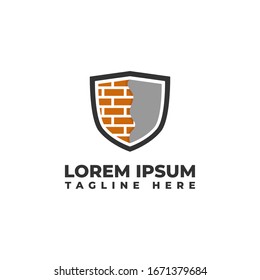 Brick Wall and Plastering Shield Logo Vector Icon Illustration