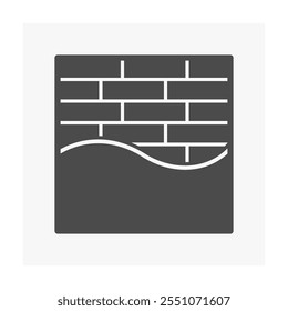 Brick wall and plastering vector icon. Natural material to build, masonry to panels wall, fence, retainer wall, fireplace and plastering mortar cement for architecture and construction building.