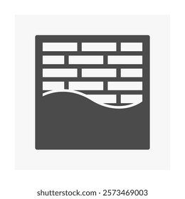 Brick wall and plastering vector icon. Natural material to build, masonry to panels wall, fence, retainer wall, fireplace and plastering mortar cement for architecture and construction building.