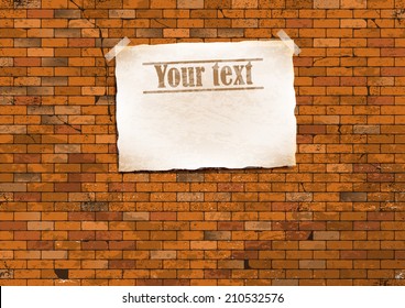 Brick Wall With A Poster. Vector Illustration