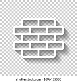 Pared de ladrillo, logotipo de protección, diseño de contorno. Icono blanco con sombra sobre fondo transparente