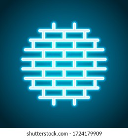 Brick wall, protection logo, outline design. Neon style. Light decoration icon. Bright electric symbol