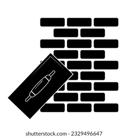 Brick wall and putty knife icon in trendy design style